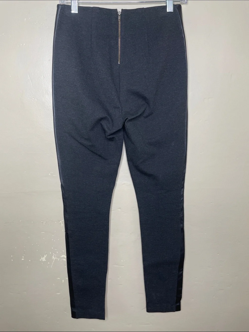 J CREW Gray & Black Pixie Ponte & Leather Tuxedo Stripe Sleek Minimalism Pants 2